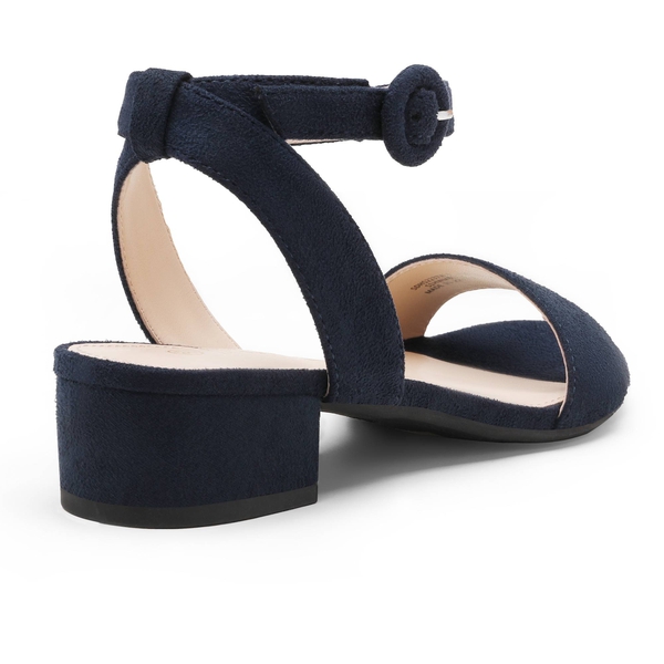 Chunky Ankle Strap Heel Sandals - NAVY SUEDE - 4
